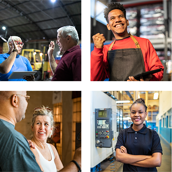 four different images of workers on the job.